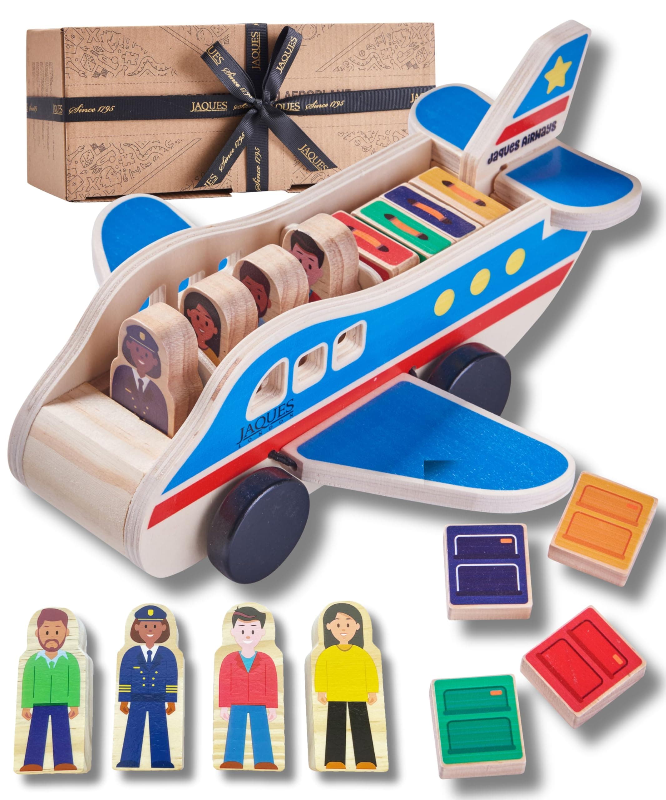 Jaques of London Wooden Aeroplane Toys | Toddler Toy Airplane with Passengers & Luggage | Wooden Toys for 2 Year Olds | Since