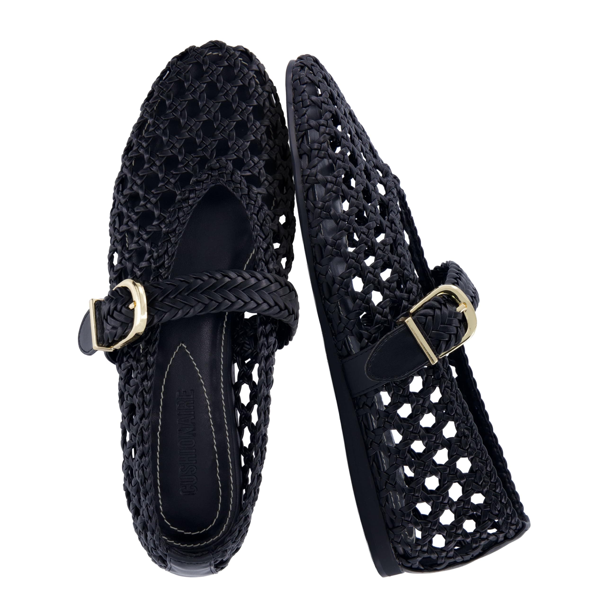 CUSHIONAIRE Wit Hand Woven Womens Flats, Comfortable Mary Jane Ballet Flat with Adjustable Buckle Braided Strap and Cushioned Memory Foam