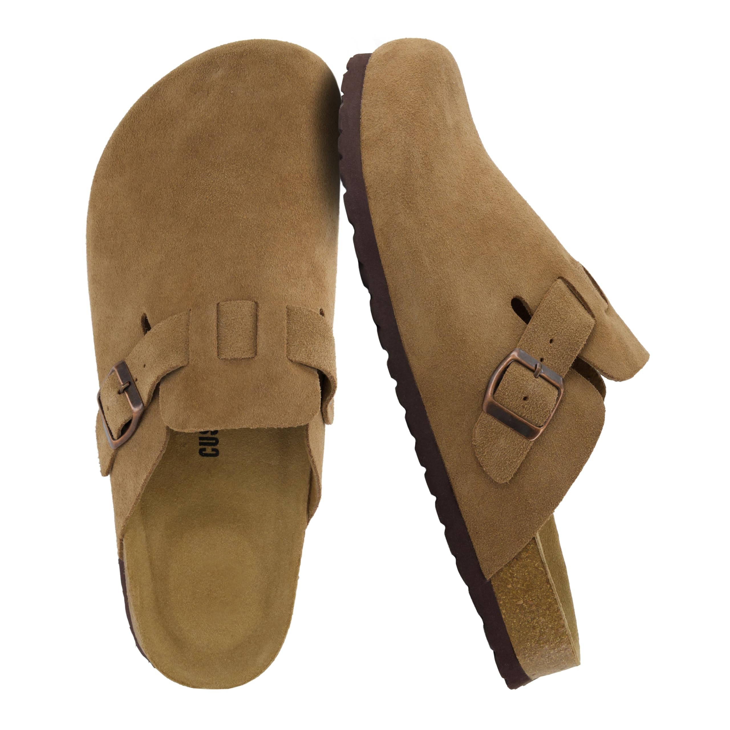 CUSHIONAIRE Haze Genuine Suede Leather Mens Clogs - Comfortable Slip On Potato Shoes for Men with Adjustable Buckle