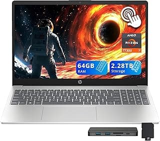 HP Ordinateur portable à écran tactile FHD IPS de 15,6 po, AMD Ryzen 7 7730U, 64 Go de RAM, 2,28 To de stockage (SSD de 2 To + station... chez Amazon Canada