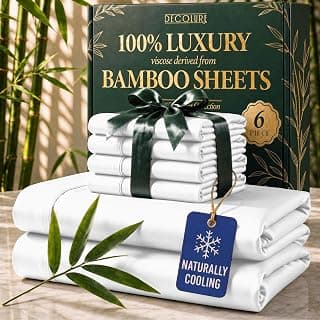 DECOLURE 100% Organic Viscose Derived from Bamboo Sheets Queen Size 6pcs - Ultra Soft & Luxuriously Cooling, 17" Deep... chez Amazon Canada