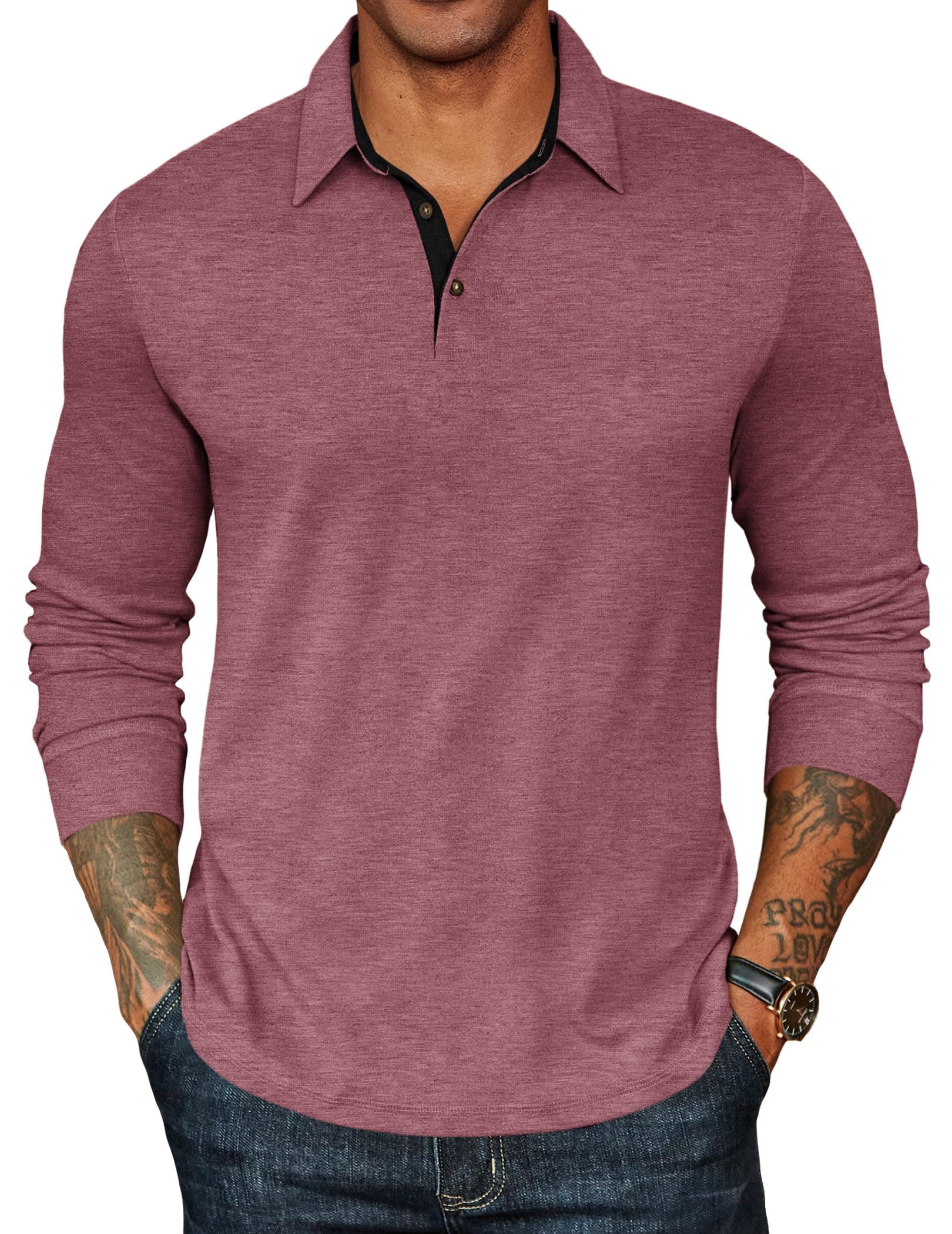COOFANDY Mens Long Sleeve Polo Shirts Classic Casual Button Polo Tee | Casual,Button Collar,Lightweight,Classic Basic,Soft fabric,Breathable chez Amazon US