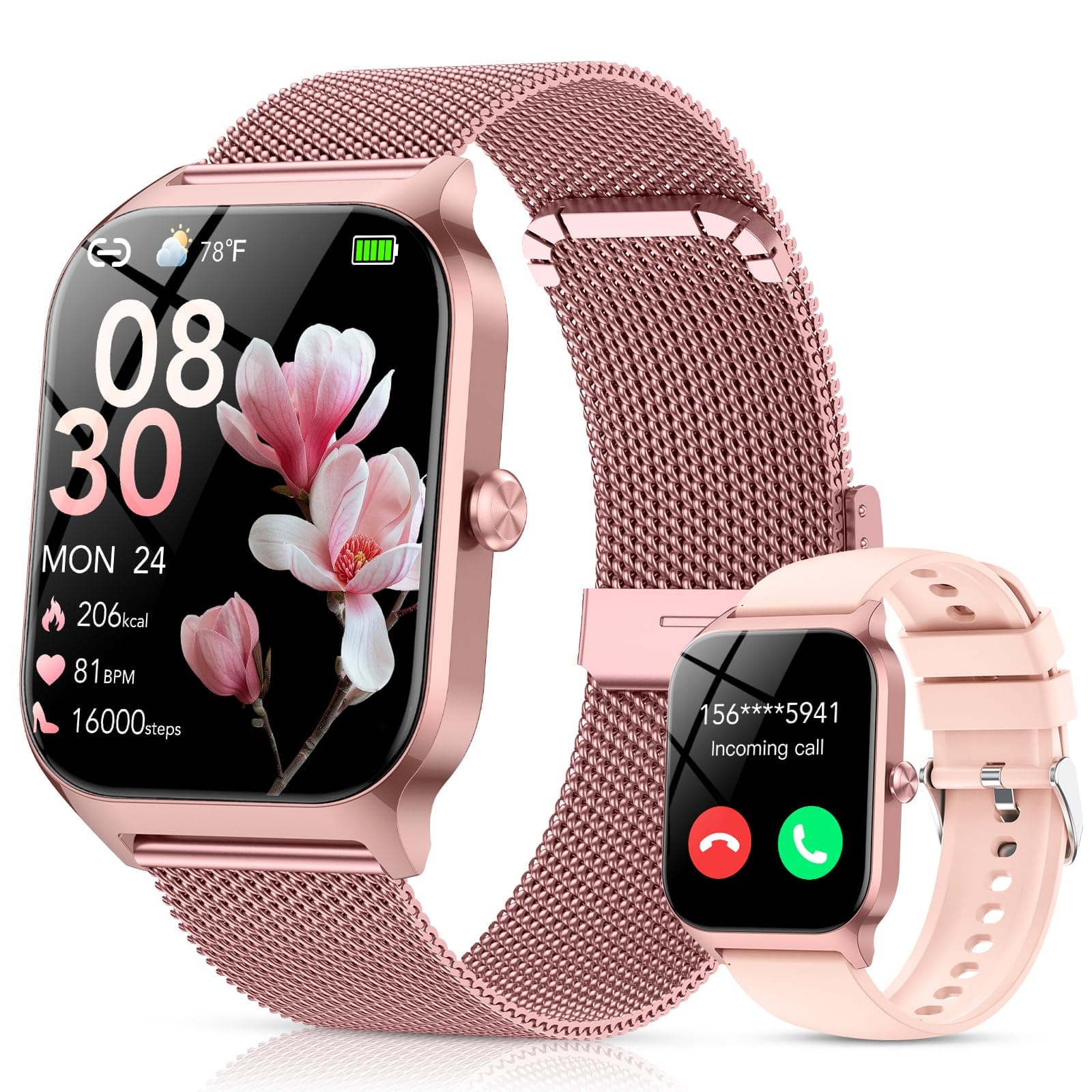 Smart Watch for Women (2 Bands), 1.85" HD Fitness Watch, Bluetooth Call