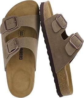 Adidas CUSHIONAIRE Logo 100% Genuine Leather Suede Slides for Women, Cushioned Cork Footbed Womens Sandals with Adjustable Buckles and... chez Amazon US