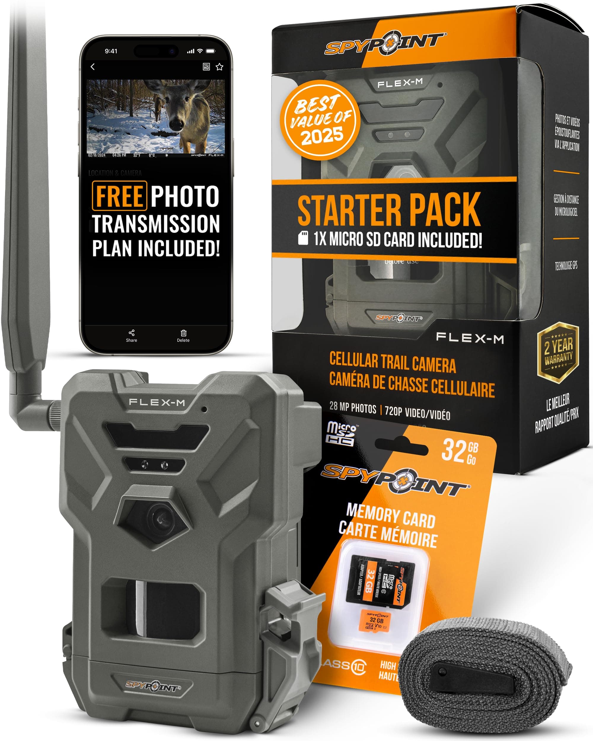 SPYPOINT Flex-M and SD Card Pack - Cellular Trail Cameras |Best Value in Hunting Accessories |No WiFi Needed & GPS-Enabled |Hunting Night Vi