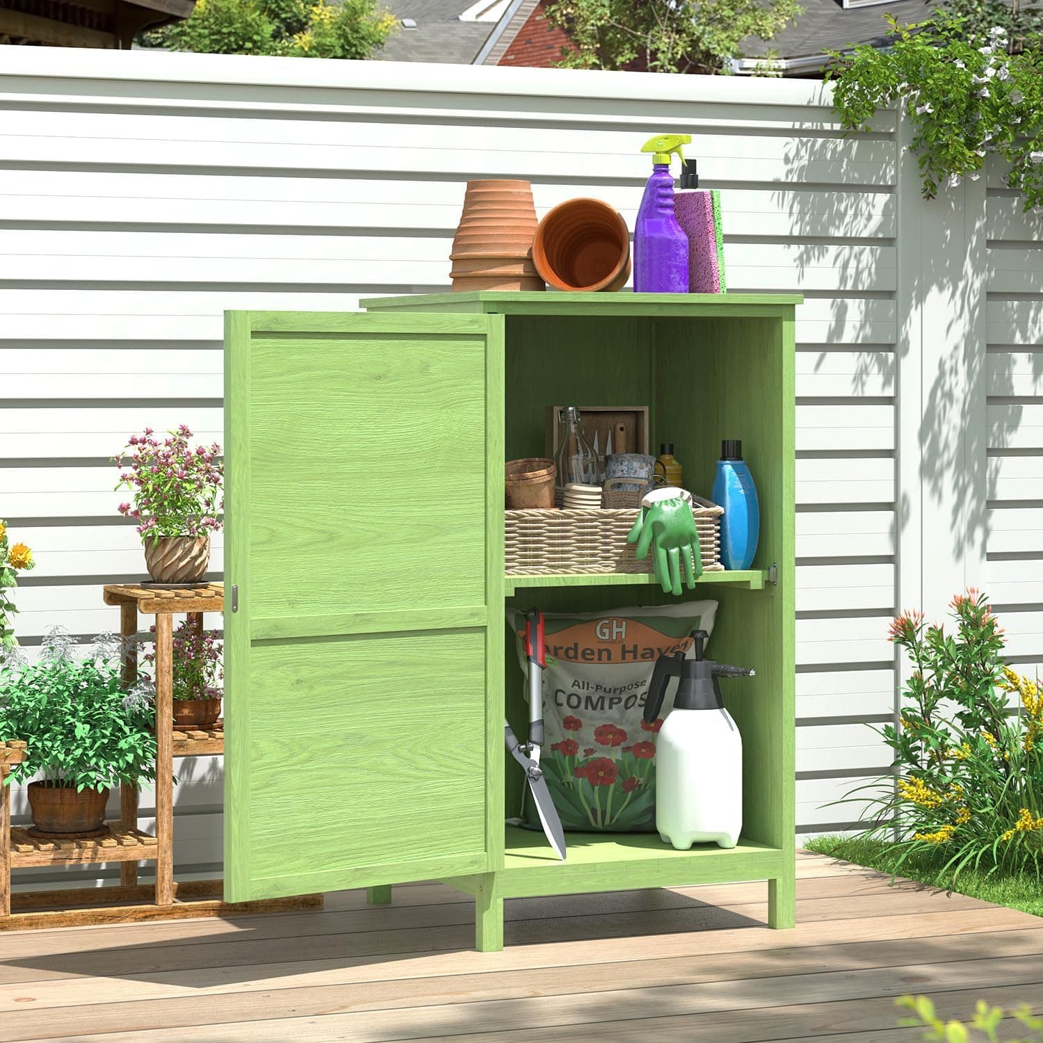Aoxun Wooden Garden Storage,Small Wooden Garden Shed 55 x 54 x 100 cm,Outdoor Storage Cabinet with 1 Adjustable Shelve,Green