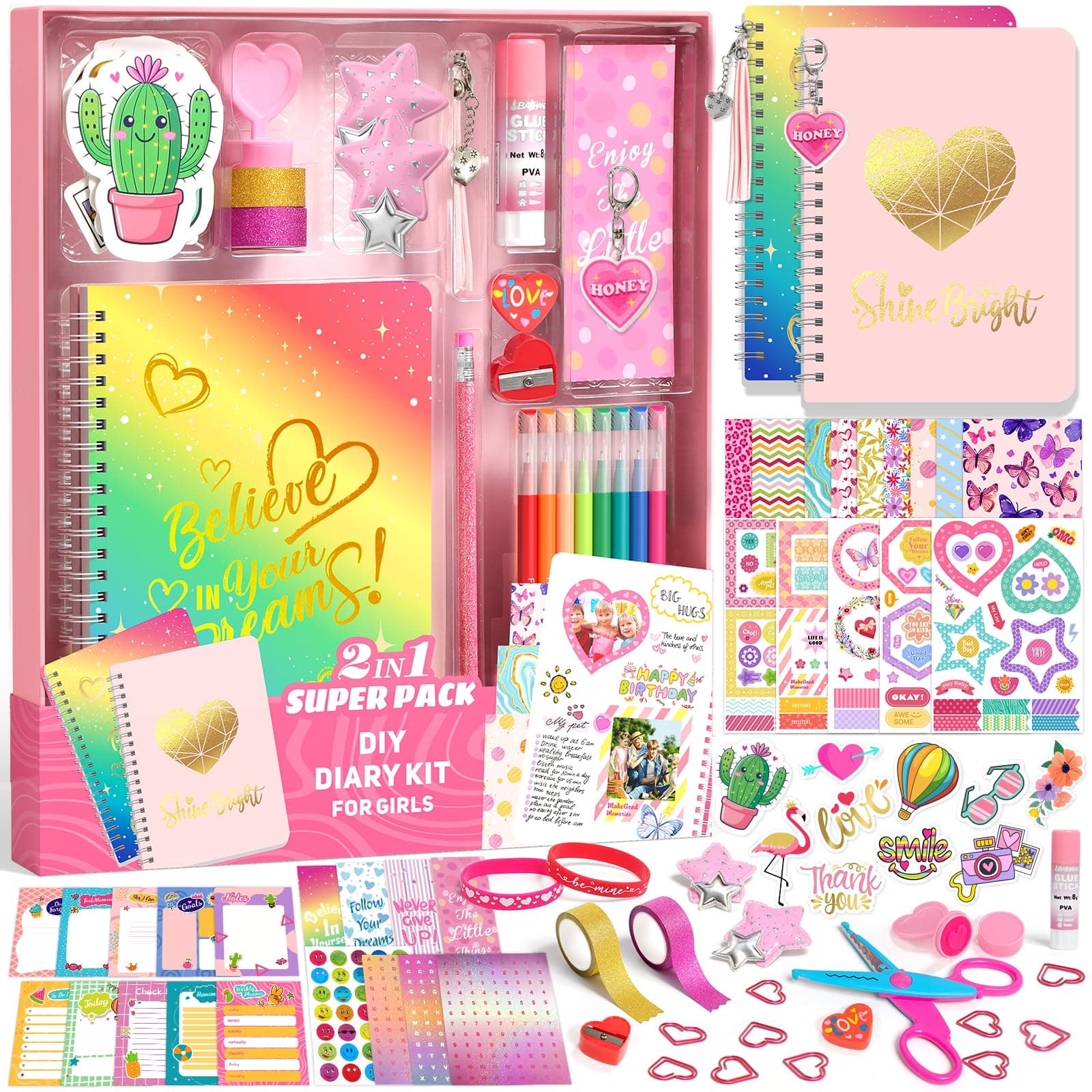 Sunrad 2-Pack Mega DIY Journal Kit for Girls,DIY Journal Set,Stationery Set