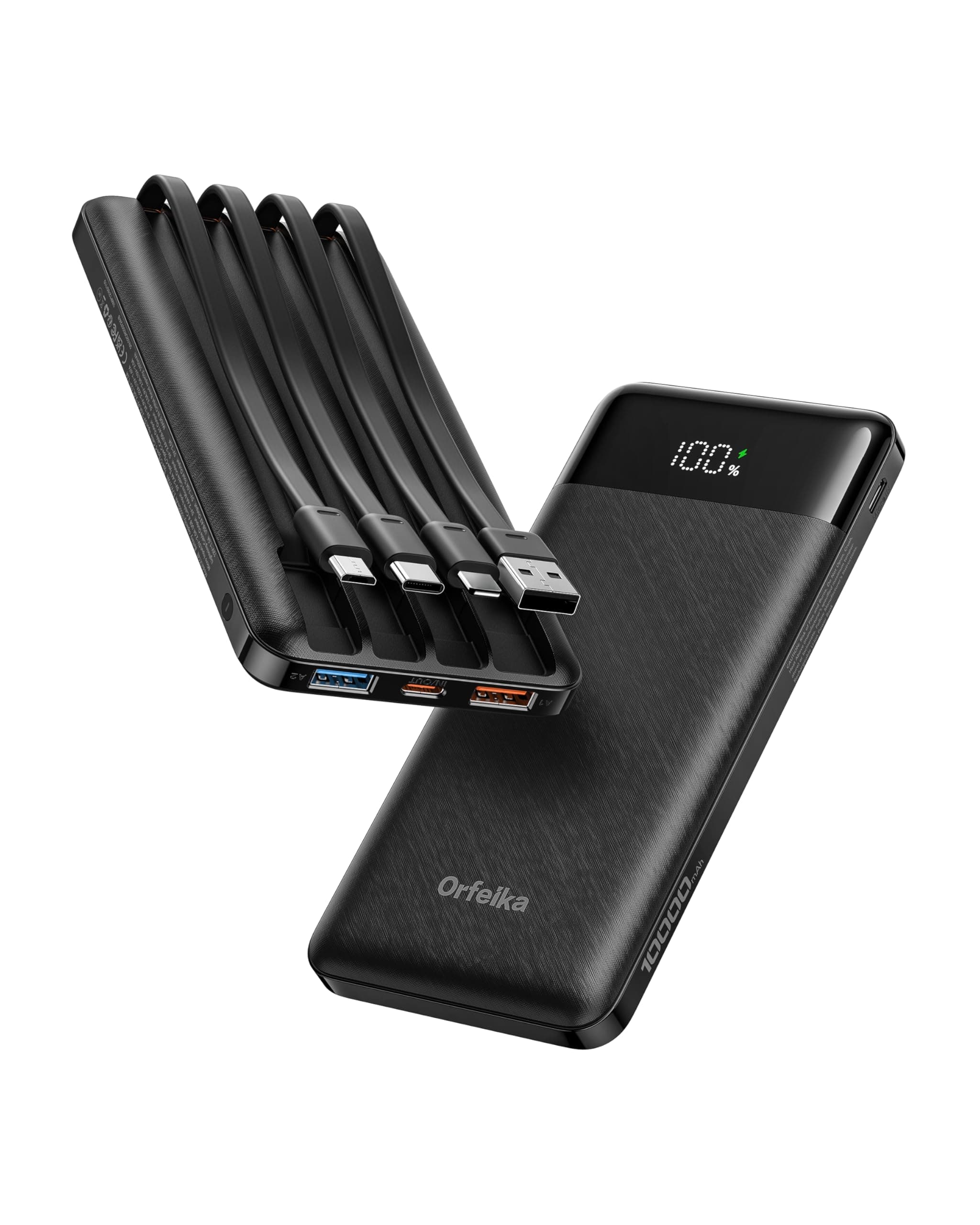 Orfeika 10000mah Power Bank Slim, 22.5W Fast Charging Portable Charger | Built-in 4 Cables, LED Display, Low-Current Mode, Battery... chez Amazon UK