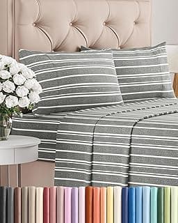 Queen Size 4 Piece Sheet Set - Breathable & Cooling Sheets - Grey Stripes | Hotel Luxury Bed Sheets for Women & Men,... chez Amazon Canada