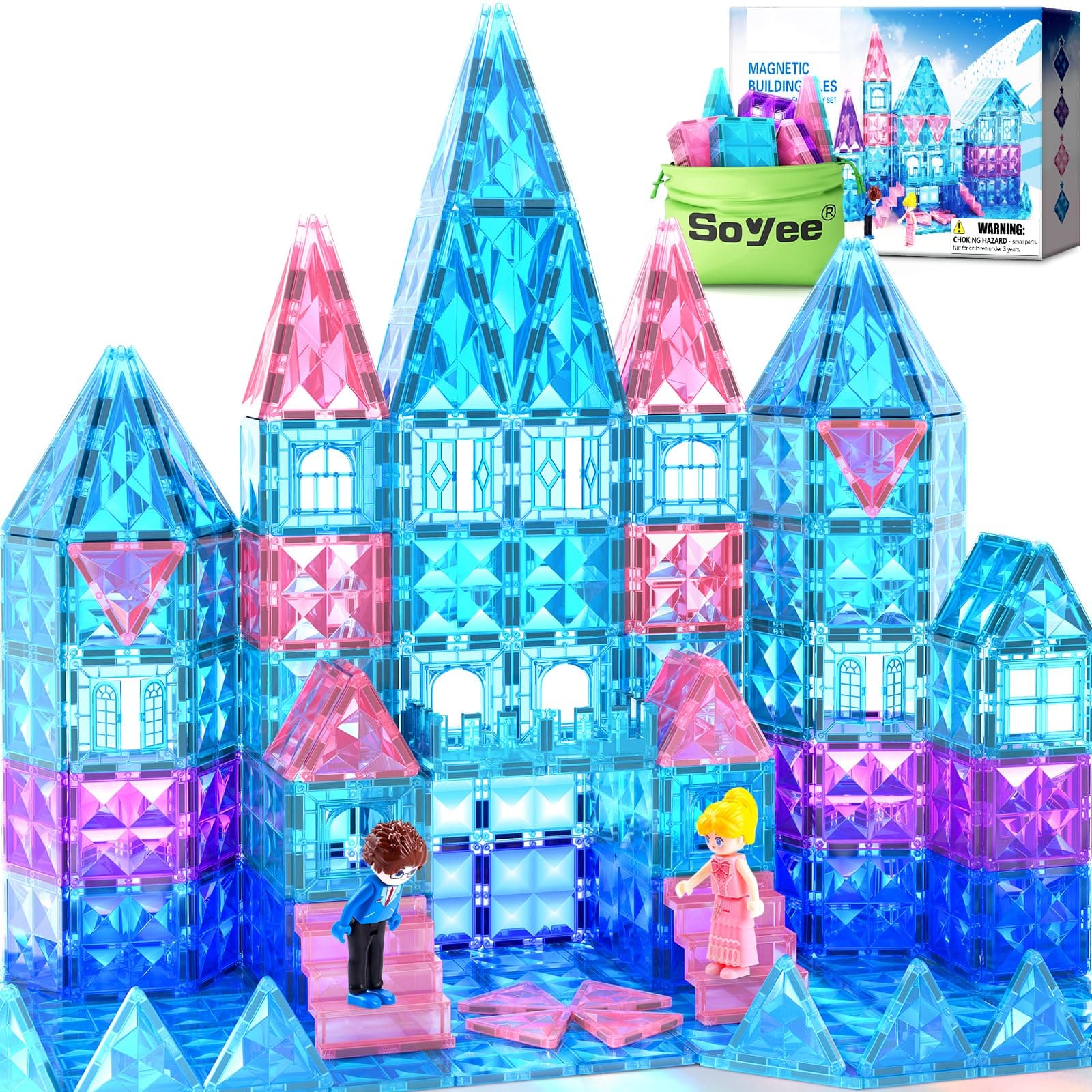Magnetic Tiles 102pcs with 2 Stairs 2 Dolls Princess Kids Toys Ages 3-12 |