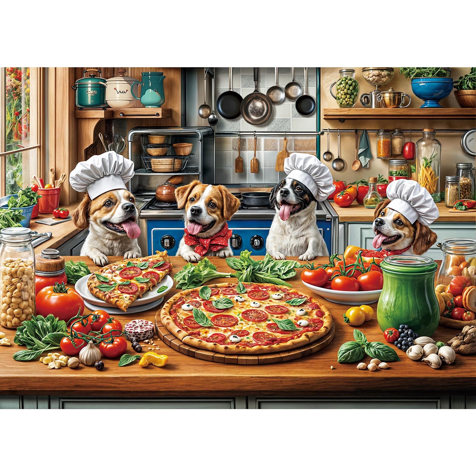 Puzzles 1000 Pieces for Adults Jigsaw Puzzle Challenging Game for the Whole for Women, Gifts for Men, Theme: Dogs' Pizza Meal
