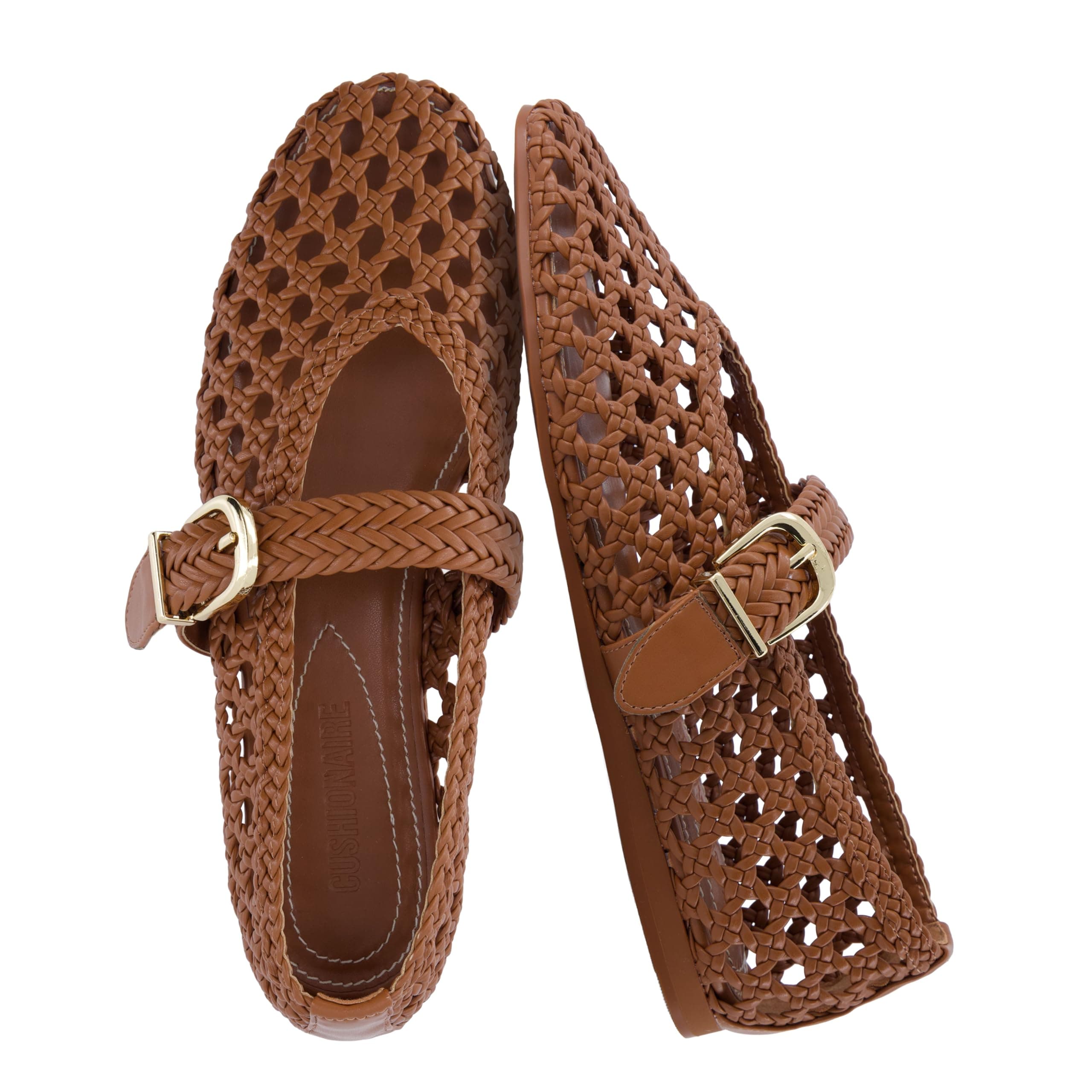 CUSHIONAIRE Wit Hand Woven Womens Flats, Comfortable Mary Jane Ballet Flat with Adjustable Buckle Braided Strap and Cushioned Memory Foam