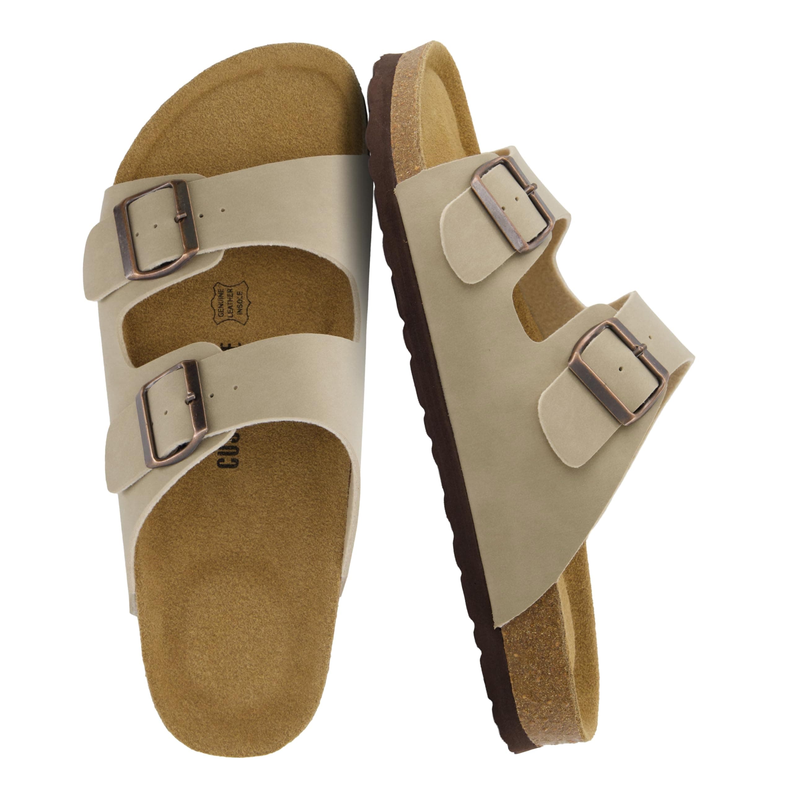 CUSHIONAIRE Lane Cork Footbed Mens Sandals, Adjustable Buckle Comfort Slides for Men, Genuine Leather Insole Summer Sandals Men Footwear chez Amazon US