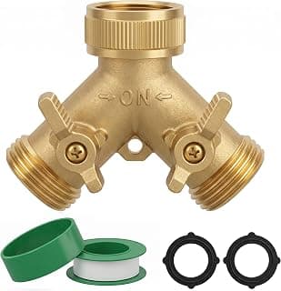 Hourleey Brass Garden Hose Splitter (2 Way), Solid Brass Hose Y Splitter 2 Valves with 2 Extra Rubber Washers (1 Pack) chez Amazon Canada