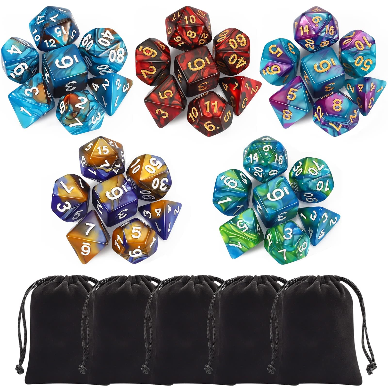 CiaraQ Polyhedral Dice Set - DND Role Playing Dice | Acrylic RPG Dice for Dungeons and Dragons MTG Table Games, Multi-color, 35pcs chez Amazon US
