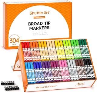 Shuttle Art Lot de 304 marqueurs lavables, 16 couleurs assorties, marqueurs à pointe conique larges en vrac avec une boîte, bouchons... chez Amazon Canada