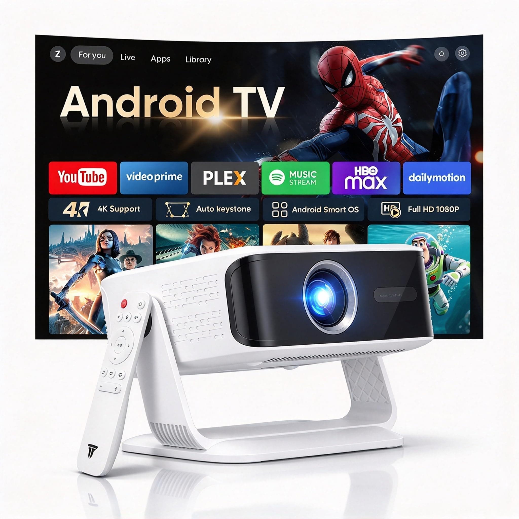 2026 New Smart Projector Built-in Apps Android 14 Native 1080P 4K Supported | WiFi 6 Bluetooth 5.3, 450 ANSI Lumens, Low Fan Noise... chez Amazon UK