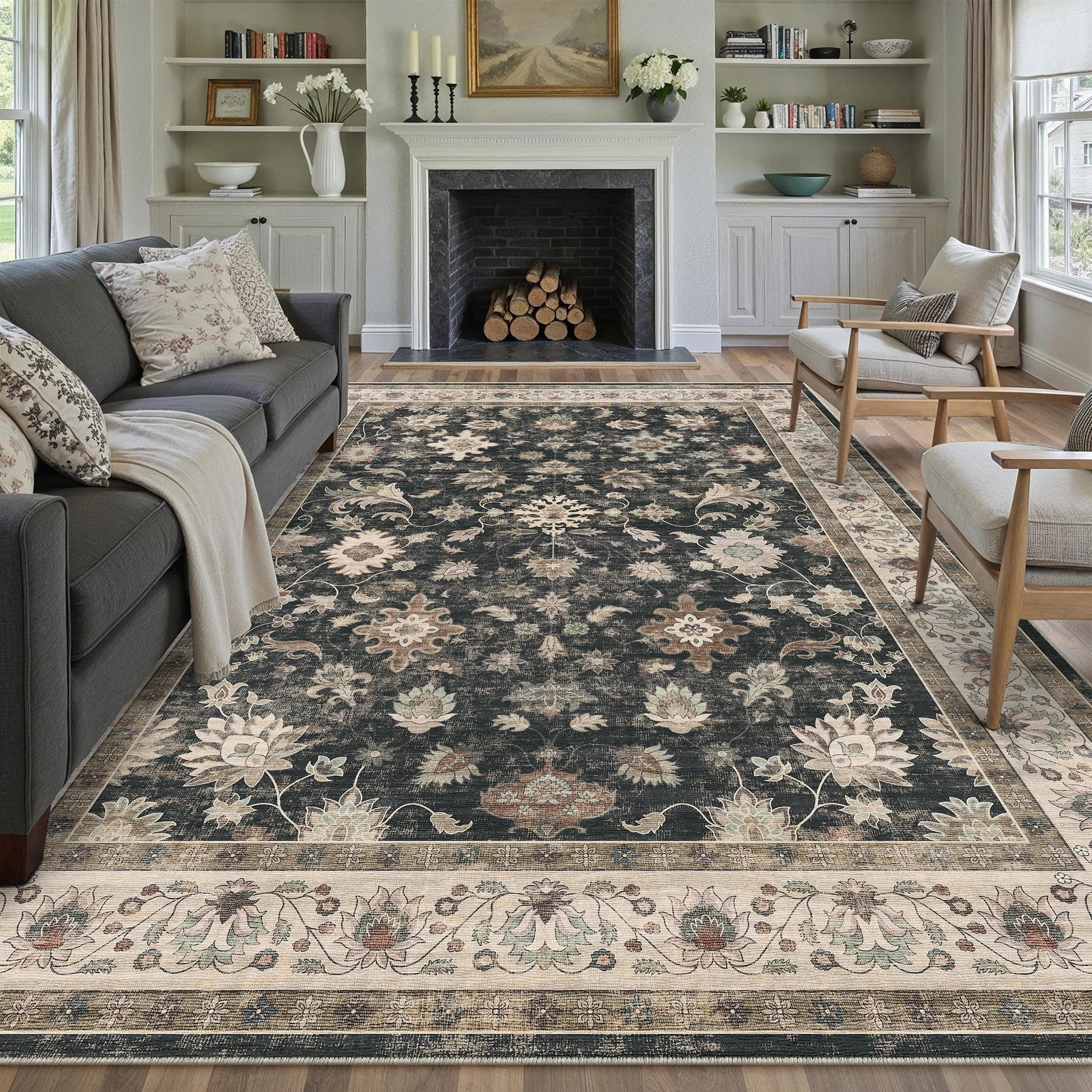 PureCozy Extra Large Rugs Living Room 240x300cm Washable Carpet, Black | Non Slip, Bedroom, Lounge, Dining Room, Office, Home Decor chez Amazon UK