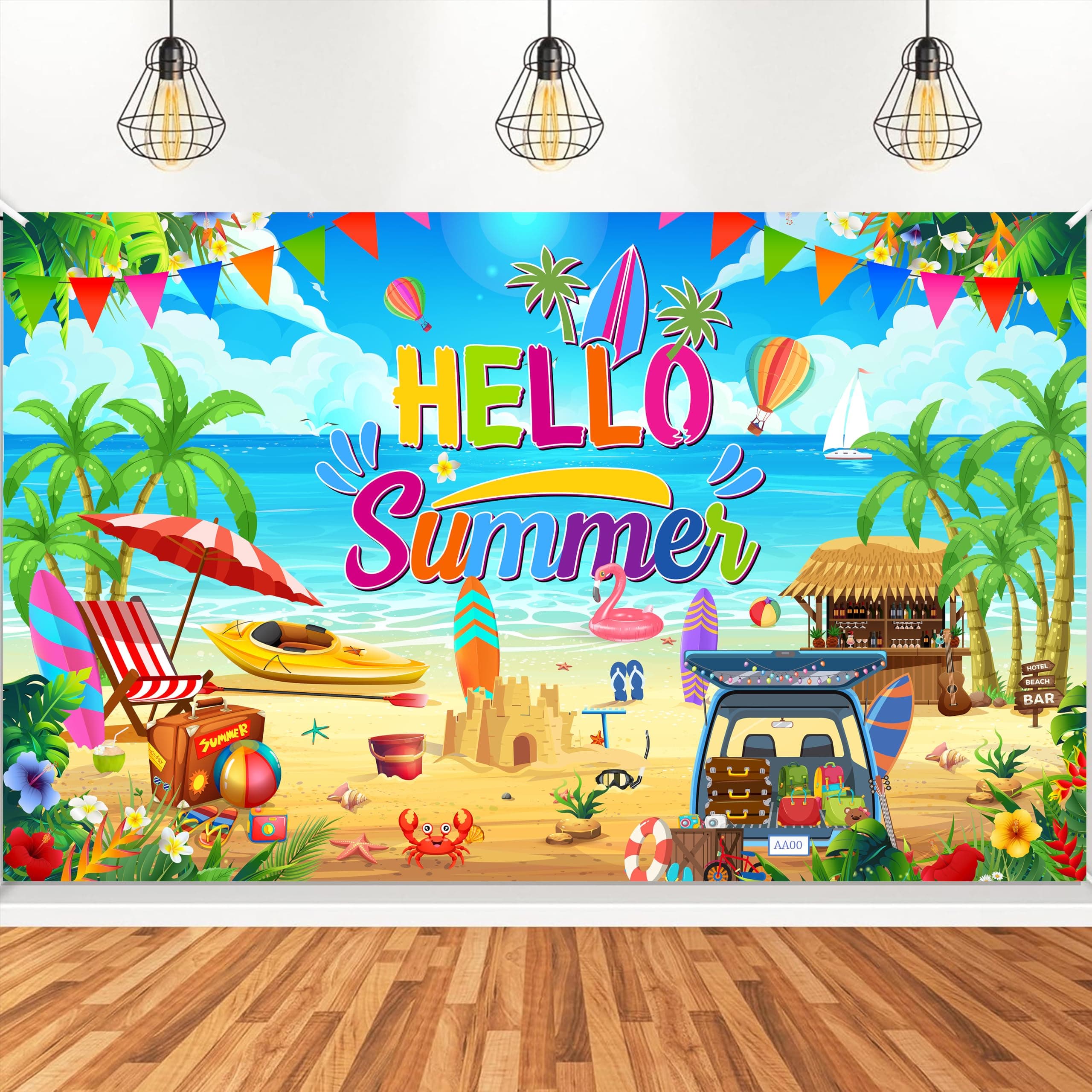 Hello Summer Party Decorations Banner - 71 x 43 inch | Tropical Hawaiian Beach Photo Backdrops, Photography Hawaiian Beach Party Decorations chez Amazon US
