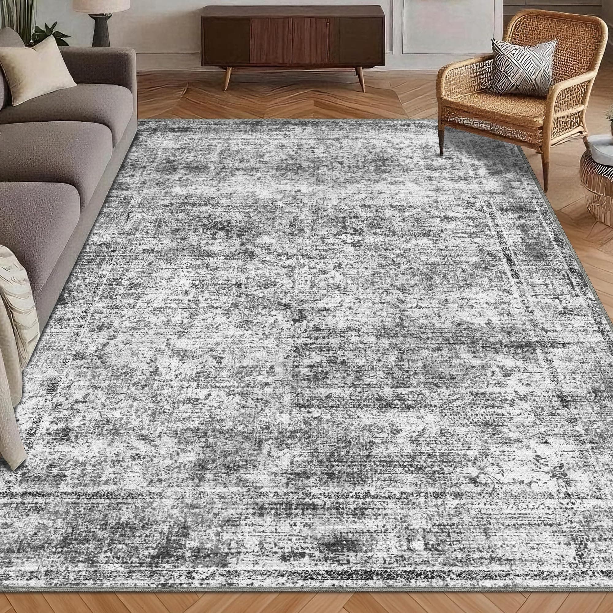 Washable Area Rug 3' x 5 ' Vintage Traditional Persian Mat - Foldable Distressed Non-Slip Machine chez Amazon US