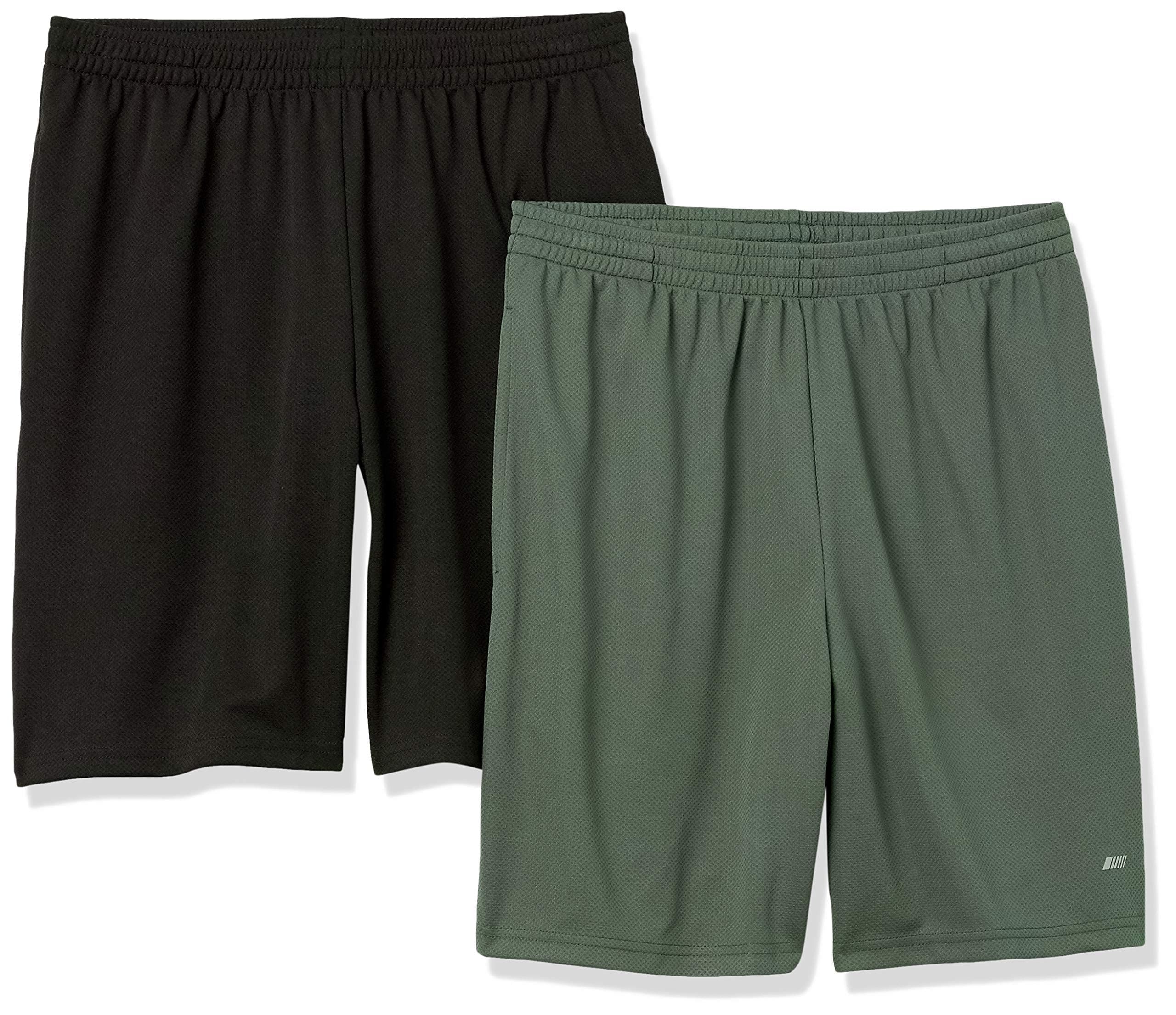 Amazon Essentials Men's Athletic Basketball Gym Shorts, Breathable Moisture Wicking, Loose-Fit Performance Tech, Pack of 2