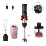 WHUTO Cordless Immersion Hand Blender, 5-in-1 Variable Speed blender handheld, 2000mAh Battery, Beaker,Chopper,Whisk & Milk Frother,Black chez Best Buy Canada