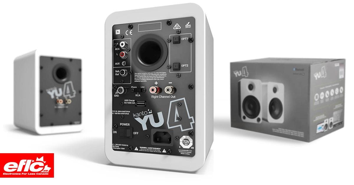 Kanto YU4GW 70W (RMS Power) Powered Speakers w/ Bluetooth & Preamp GLOSS WHITE chez Electronics For Less